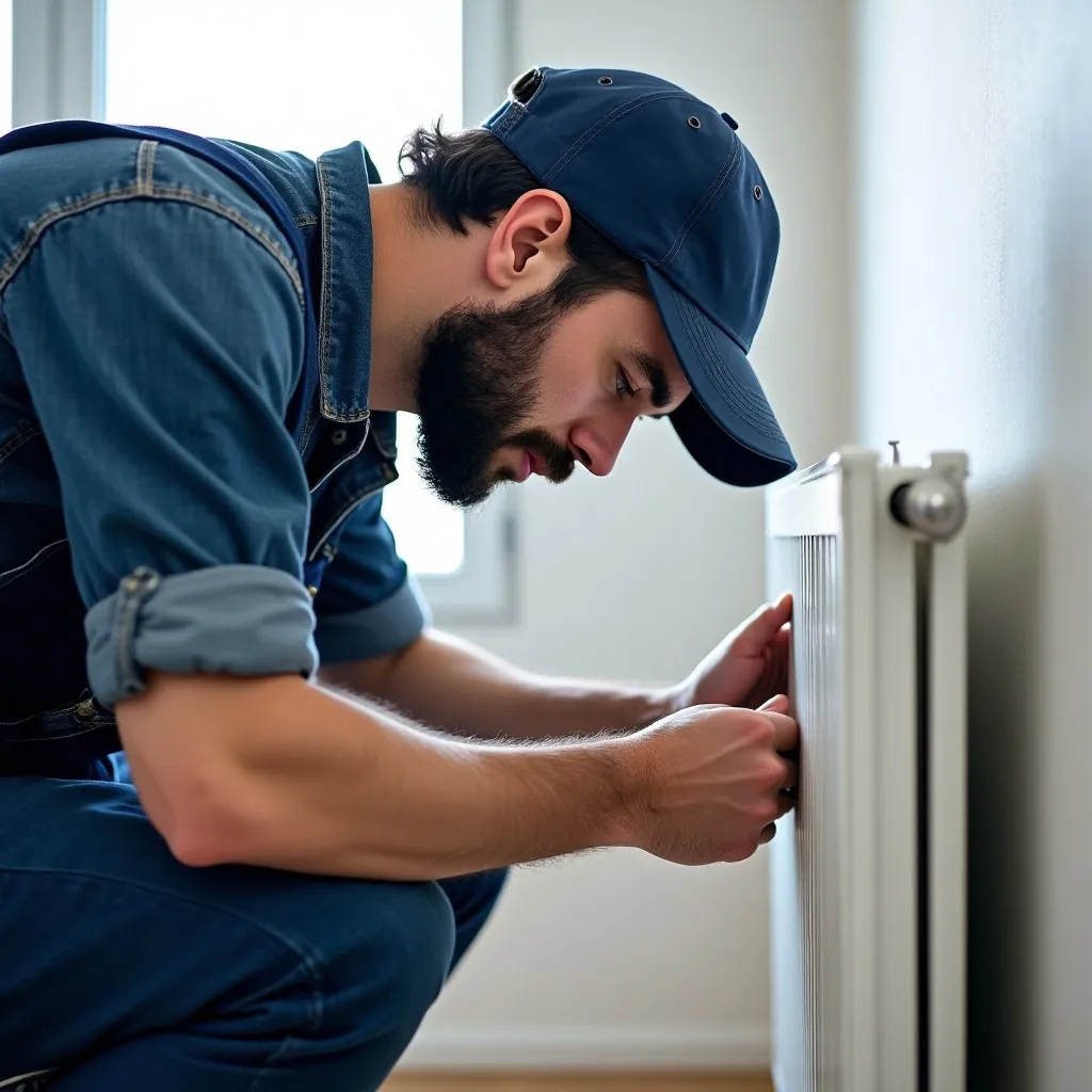 HVAC technician taking a service call hands-free